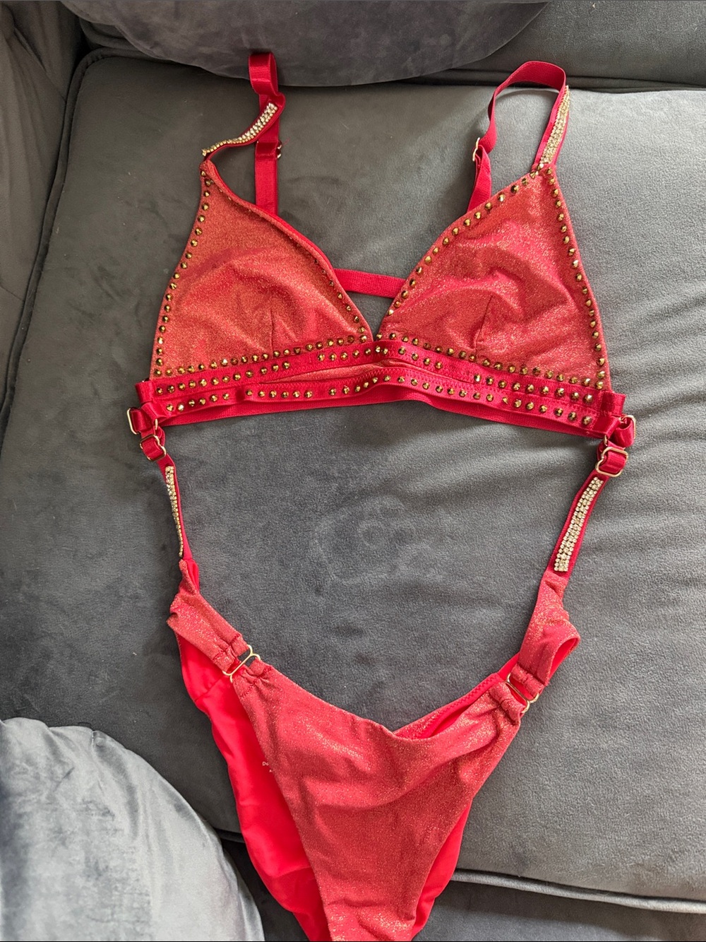 Red Studded Bralette & Bikini Set - Women Intimates